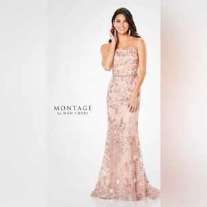 Montage by Mon Cheri Blush Floral One Shoulder Dress
